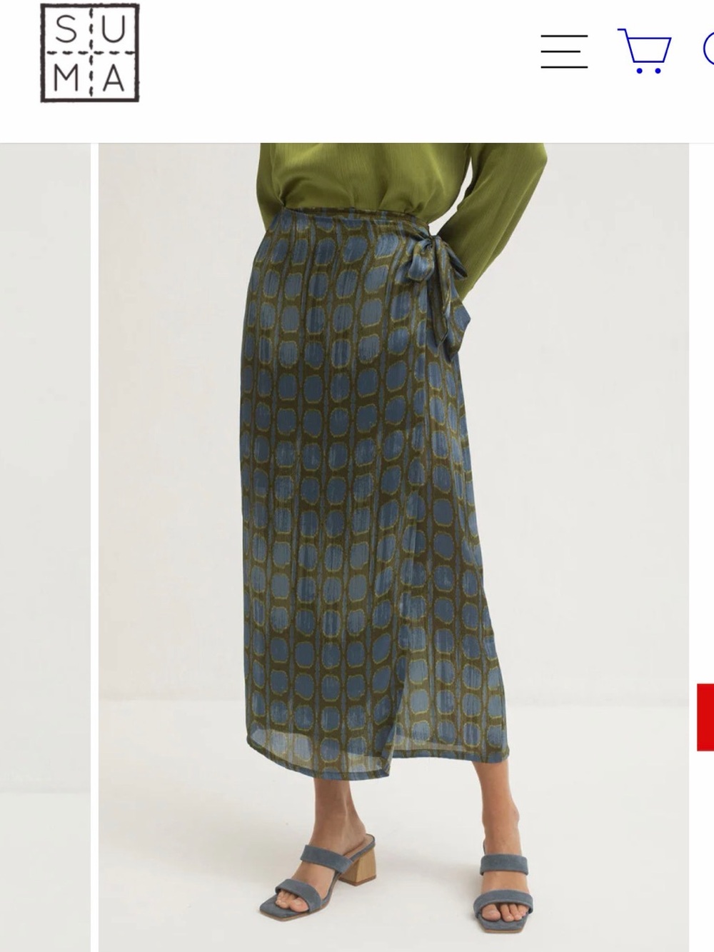 Mus & Bombon Macas Midi Pareo Wrap Skirt Blue Green Satin NWT S